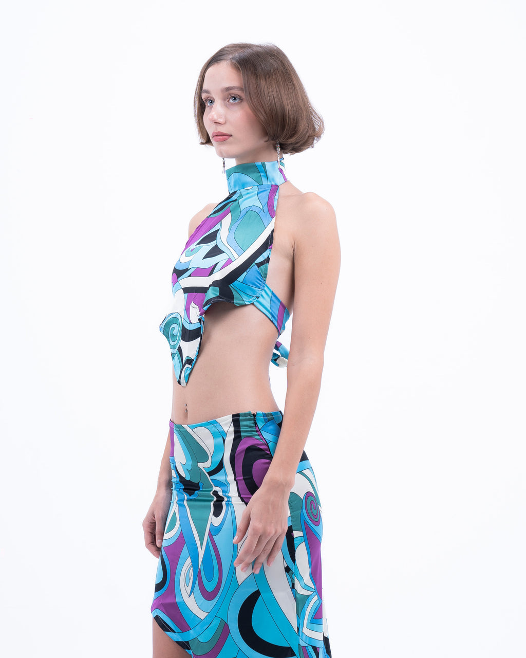 Azzurro Halter Neck Silk Top