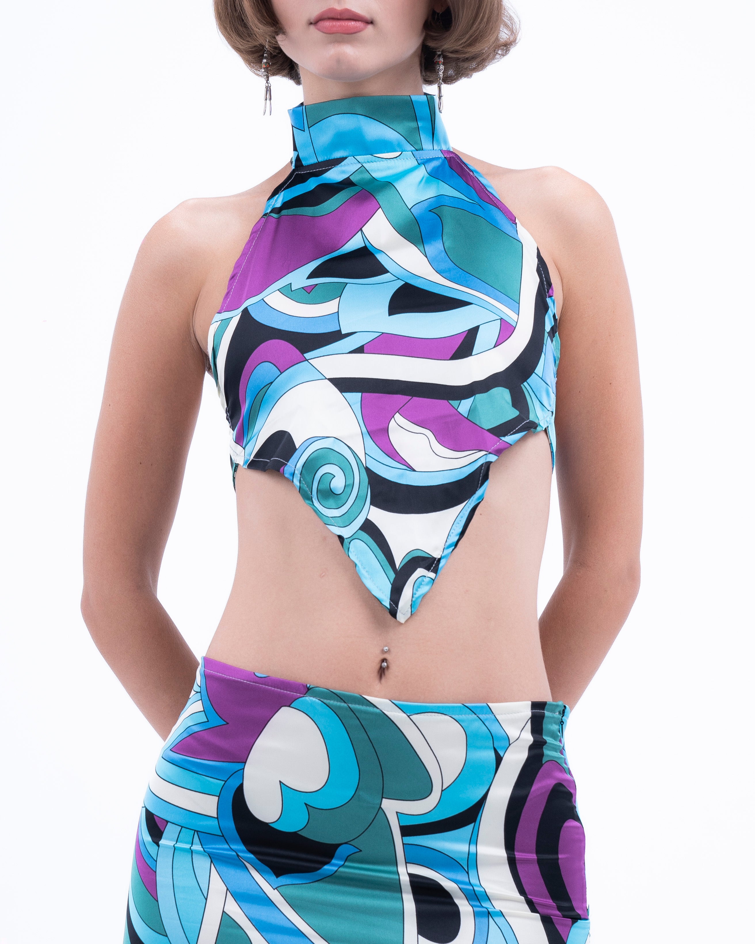 Azzurro Halter Neck Silk Top