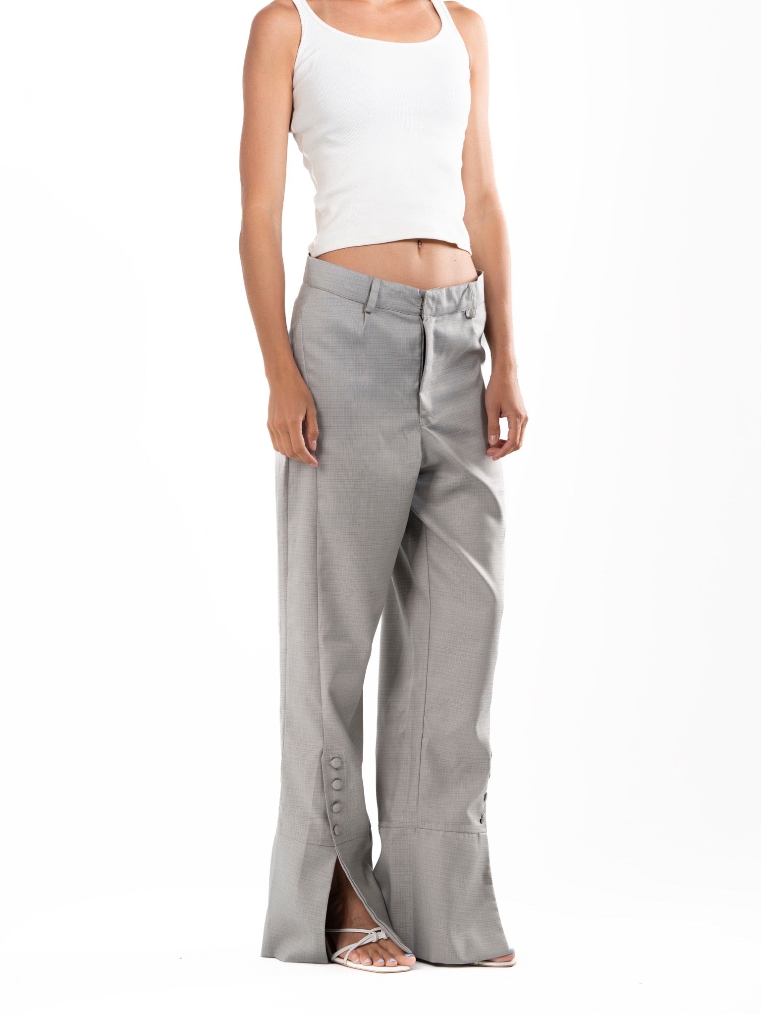Wide-Leg Button Tailored Pants