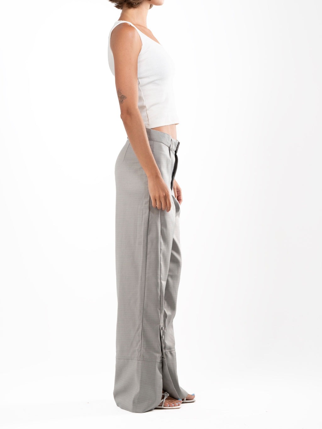 Wide-Leg Button Tailored Pants