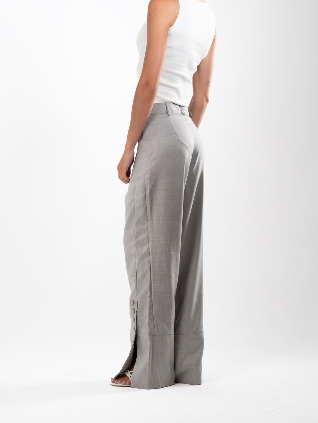 Wide-Leg Button Tailored Pants
