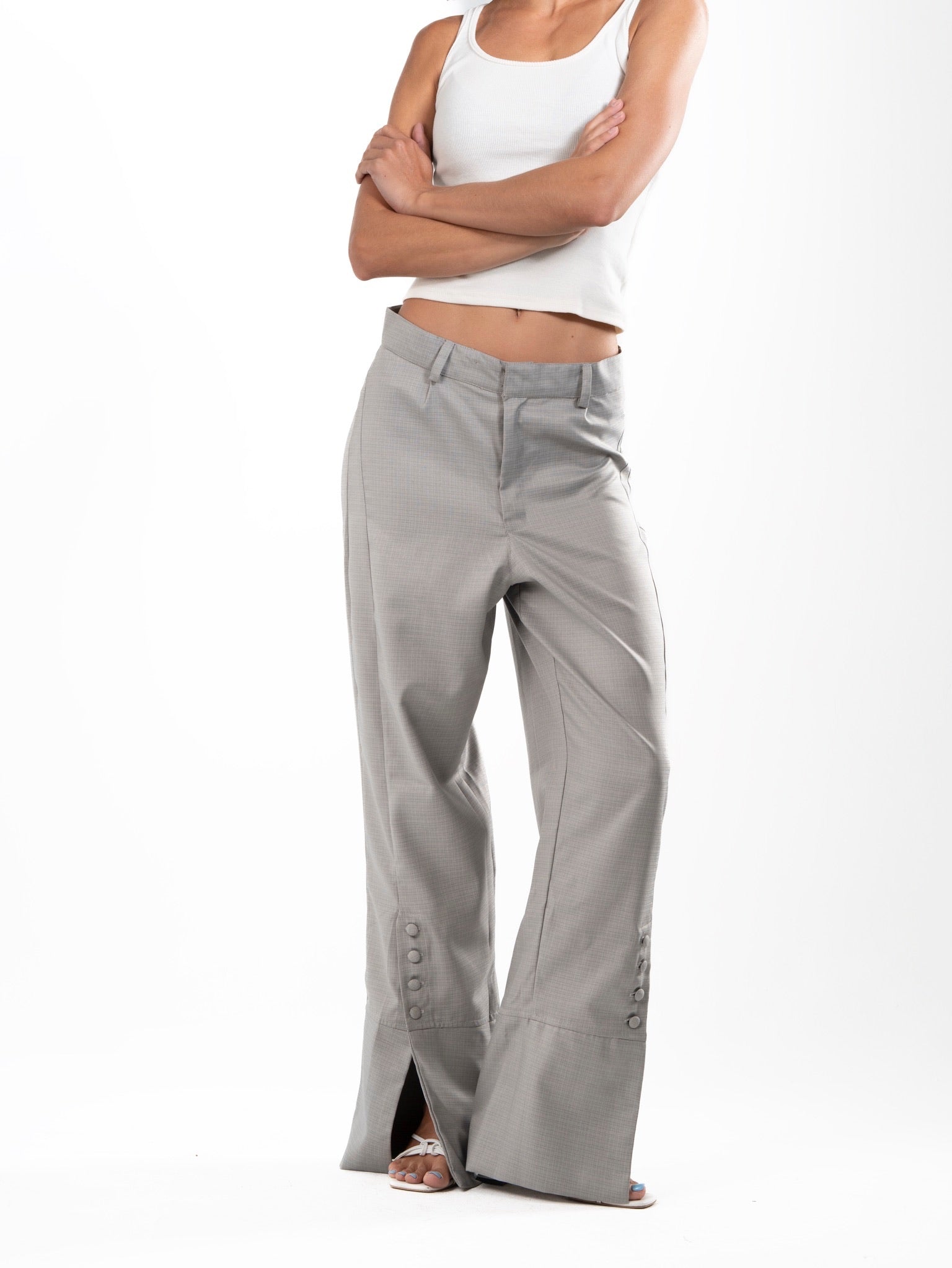 Wide-Leg Button Tailored Pants