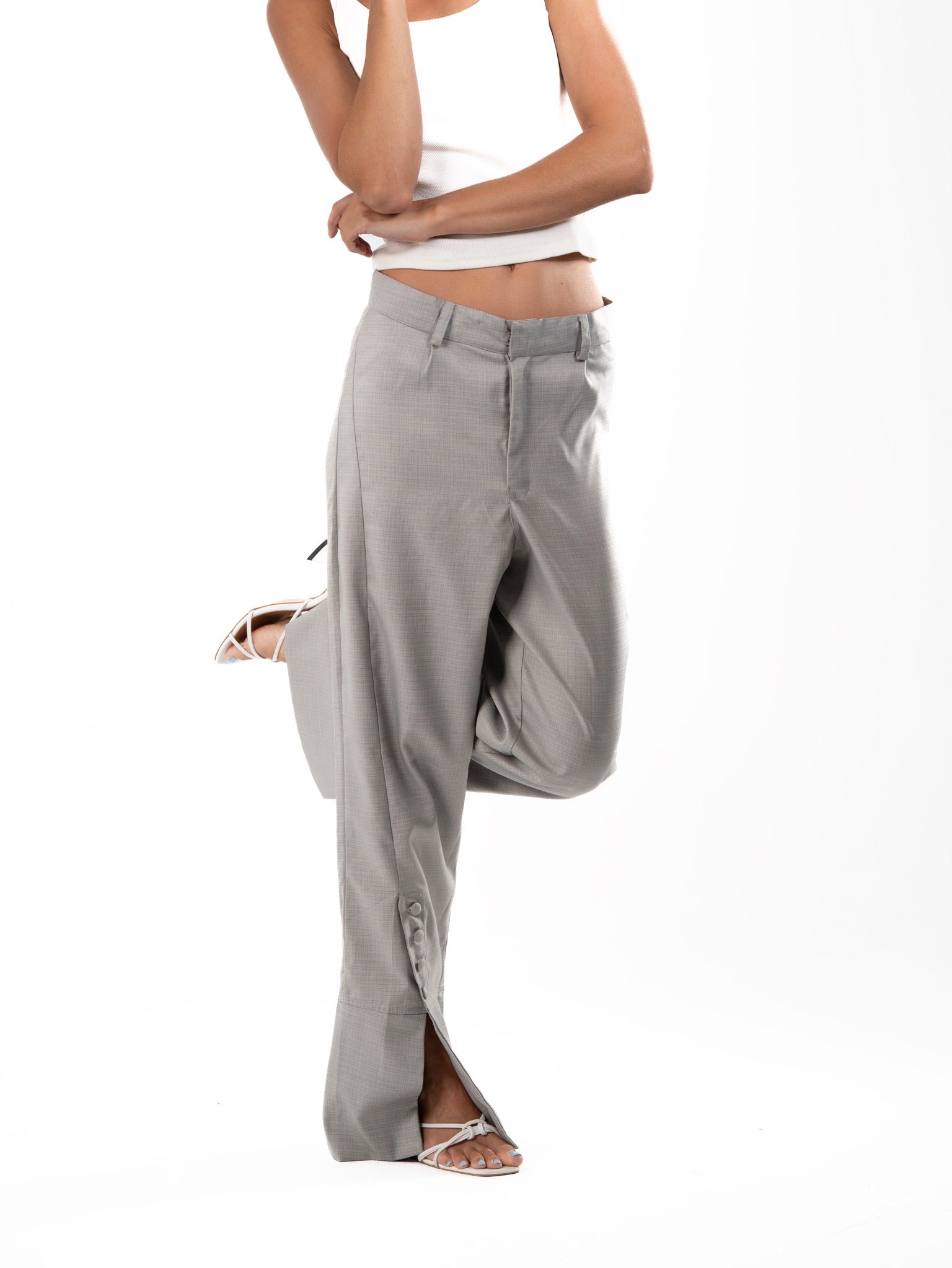 Wide-Leg Button Tailored Pants