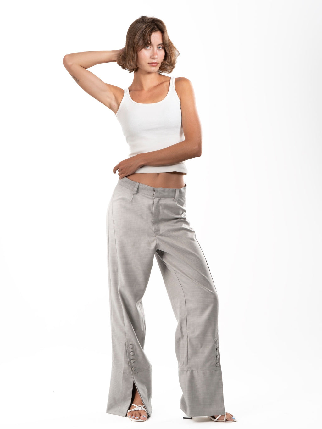 Wide-Leg Button Tailored Pants