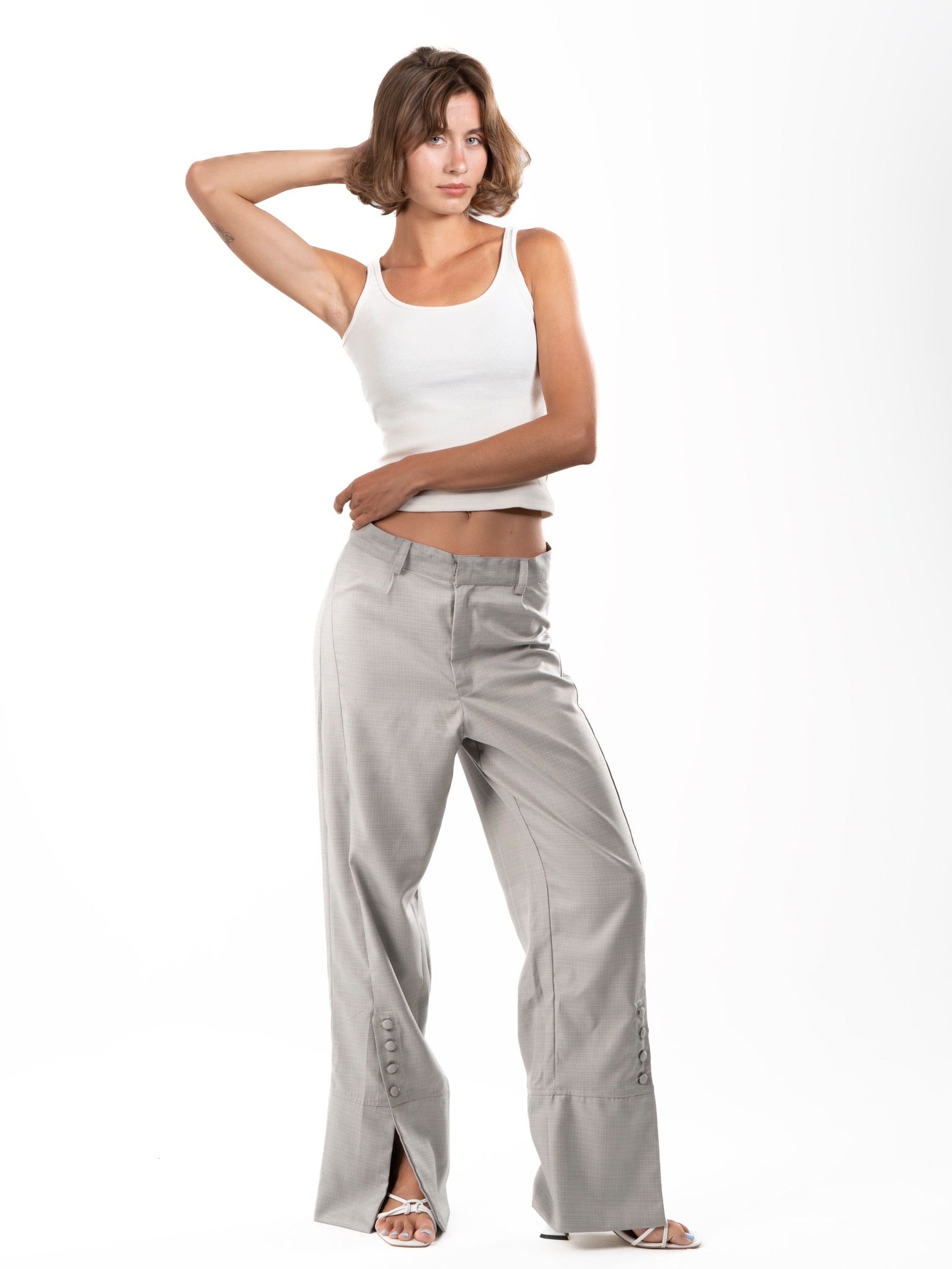 Wide-Leg Button Tailored Pants