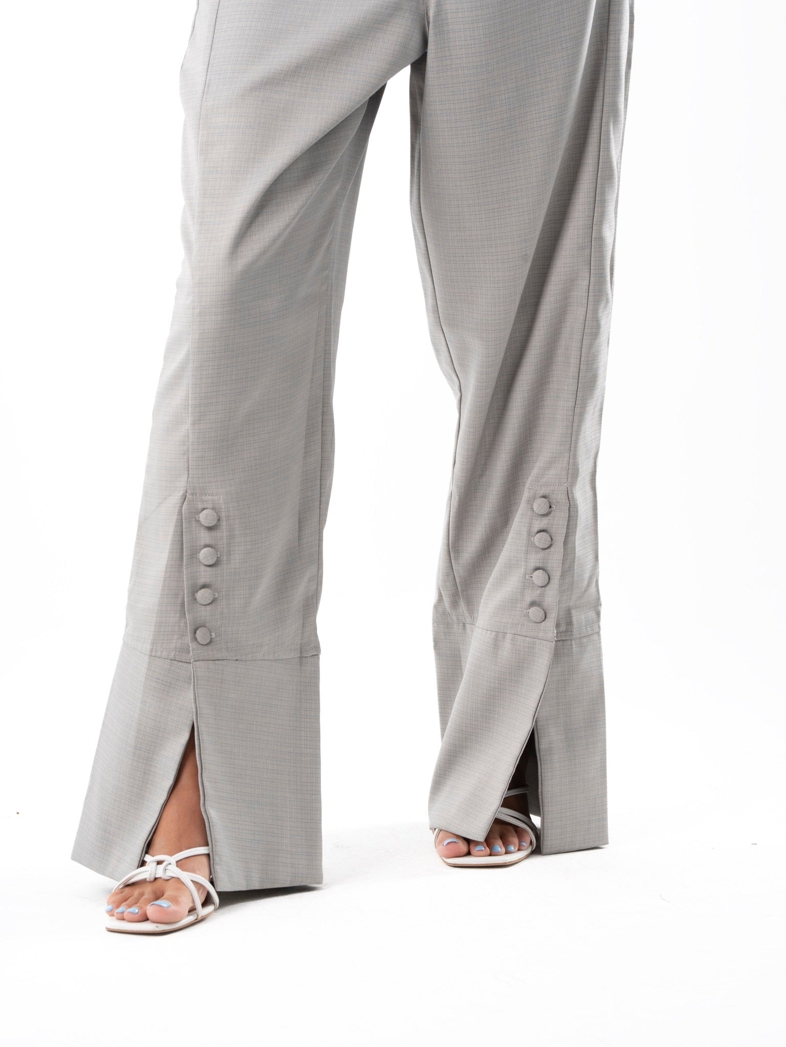 Wide-Leg Button Tailored Pants